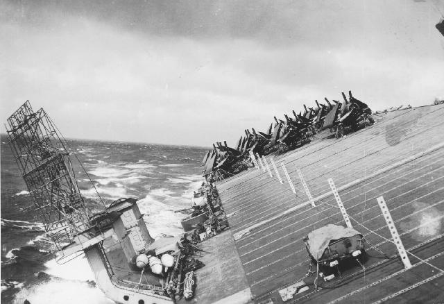 USS Cowpens CVL 25 during Typhoon Cobra